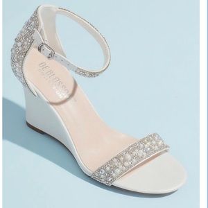 David’s Bridal Crystal and Jewel Embellished Wedge Sandal, New in Box, Size 10